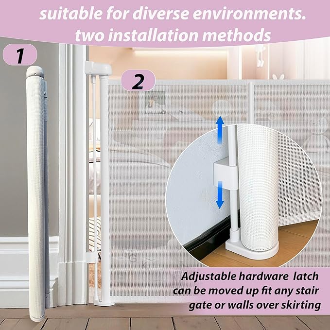 200" Retractable Baby Gates Extra Wide for Large Opening, 41" Extra Tall Retractable Dog Gate Pet Gates, Long Child Safety Mesh Gate with Fiberglass Rods for Stairs, Doorways, Hallways, Indoor/Outdoor-CubbioJoy