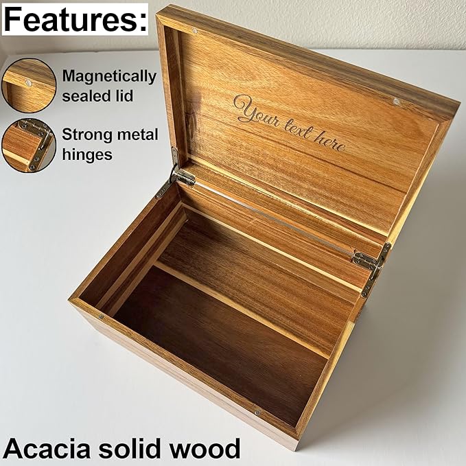 Keepsake Box for Couple - Engraved Memento Box w/ Couples Names, Anniversary Wedding Gift for Couple, Acacia Wood Love Chest, Time Capsule, Custom Heirloom Storage, Hidden Message, 11 x 8 x 4.75 in-CubbioJoy