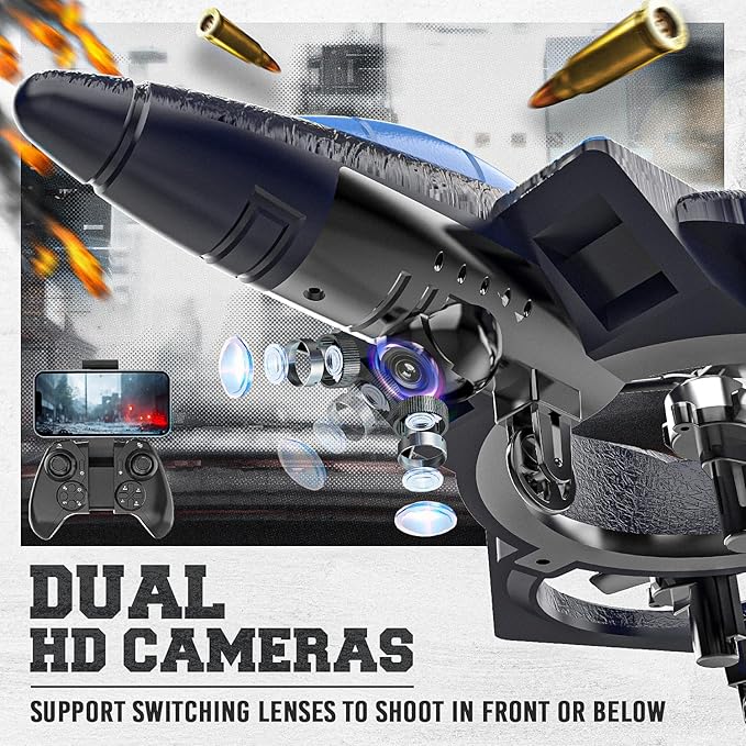 BEZGAR RC Plane for Kids | 2.4GHZ Brushless Drones with Camera, 6-axis Gyro Remote Control Airplane, 360° Flip Fighter Jet Toy, Toys for ages 8-13 with Colorful LED Navigation Lights Blue-CubbioJoy