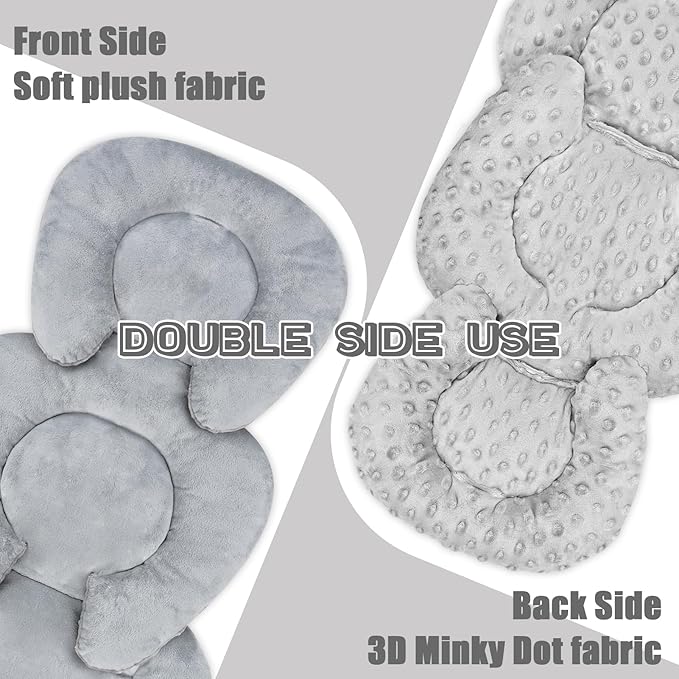 Infant Car Seat Insert Head and Body Support, GFU Reversible Newborn Insert for Carseat with Strap Pads, Soft Stroller Cushion Pillow Insert for Boys and Girls, Fits for Stroller, Swing, Grey-CubbioJoy