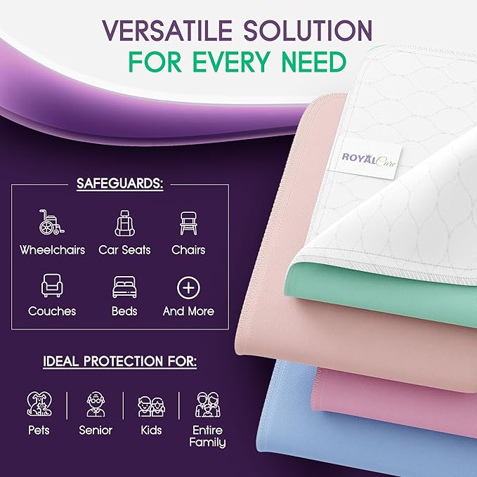 Incontinence Bed Pads - Reusable Waterproof Underpad Chair, Sofa and Mattress Protectors - Highly Absorbent, Machine Washable - for Children, Pets and Seniors (30x36 (Pack of 4), Multi-Color)-CubbioJoy