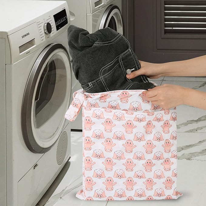 2pcs Travel Waterproof Laundry Bag, Cloth Diaper Wet Dry Bags with Handle & 2 Zipper Pockets, Reusable Washable Dirty Clothes Bag for Baby Adult Travelling Hanging, Bathing Beach Pool Daycare-CubbioJoy