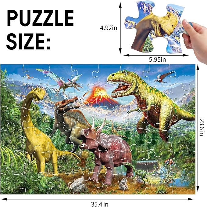 Jumbo Floor Puzzle for Kids,48 Piece Volcano Dinosaur Large Jigsaw Puzzles, Fun Educational Toy for Toddlers Ages 3-5,Preschool Learning Gift for Boy Girl Ages 4-8-CubbioJoy