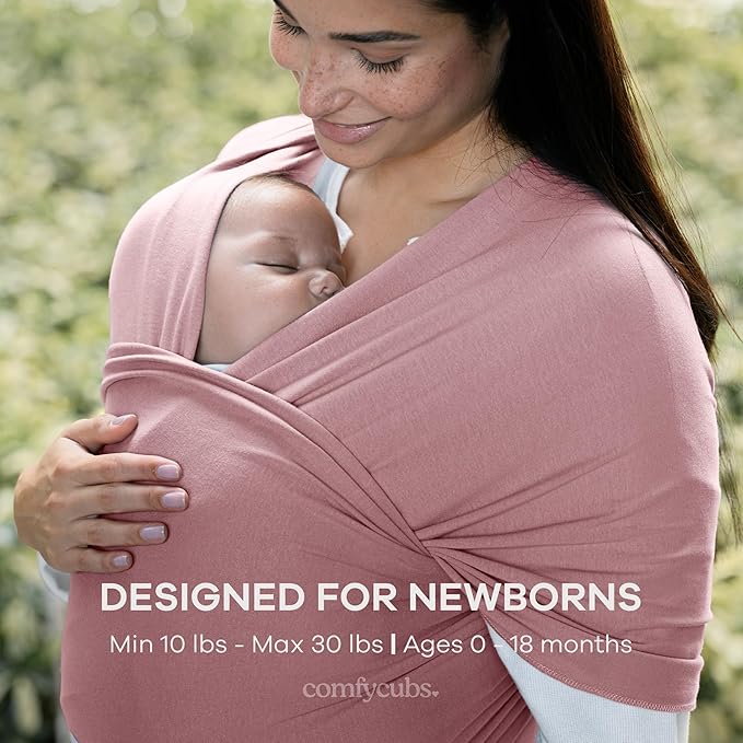 Comfy Cubs Baby Wrap Carrier - Soft & Secure Fit Cotton Blend Baby Carrier Newborn to Toddler - Hands-Free & Lightweight Infant Wrap - Adjustable, One Size Fits All Toddler Sling - Mauve-CubbioJoy