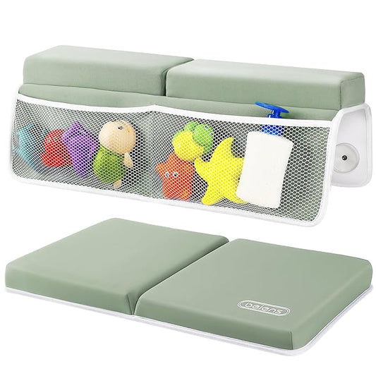 beiens Bath Kneeler and Elbow Rest Pad Set - 1.5'' Comfortable Thick Baby Bath Kneeler Pads, Quick Dry Soft Kneeling Pad for Baby Bath Time, Non-Slip Knee& Arm Support Bathtub Mat with Toys Organizer-CubbioJoy