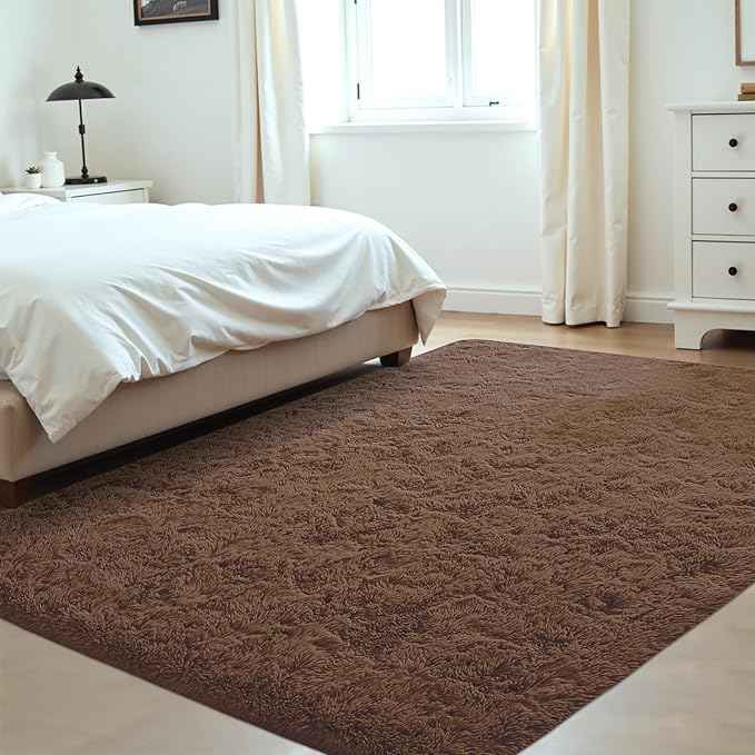 4x6 Area Rug for Living Room: Fluffy Shag Soft Washable Rugs Fuzzy Plush Indoor Carpet for Bedroom Nursery Playroom Dorm Kids Girls Boys Room (Coffee, 4'x6')-CubbioJoy