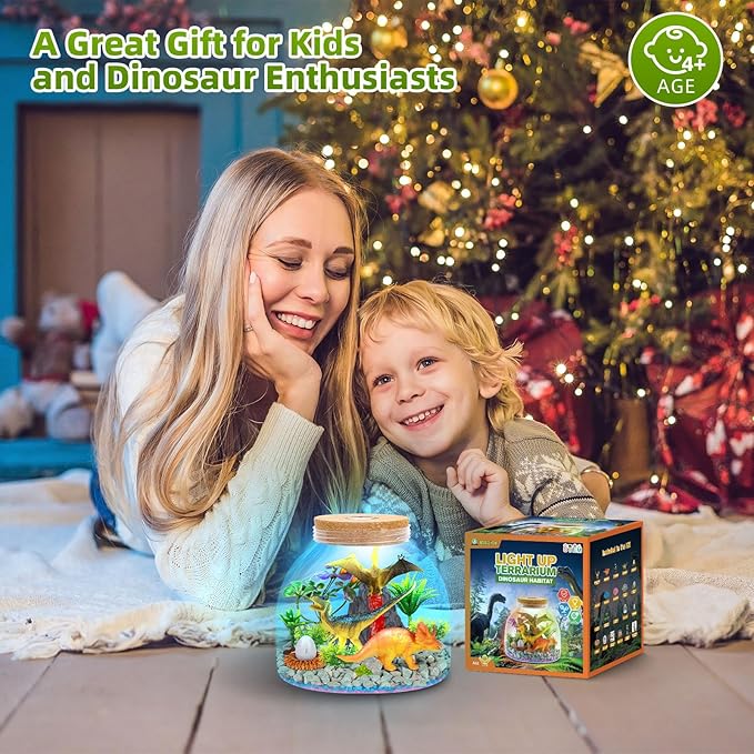 Dinosaur Light Up Terrarium for Boys – DIY Prehistoric Garden with LED | STEM Toy & Craft Gift for Kids Ages 4-8, Perfect for Birthday or Christmas-CubbioJoy