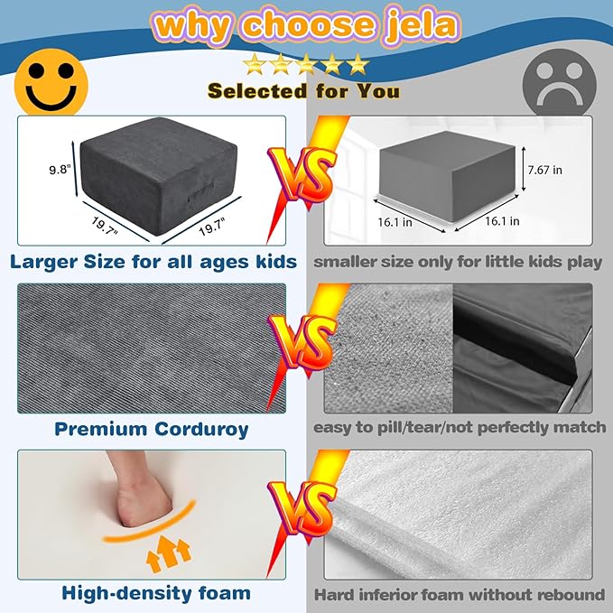 Jela Foam Blocks 6Pcs Soft Play Equipment Luxury Corduroy Fabric, Toddler Climbing Toys Indoor Soft Play for Toddlers-CubbioJoy