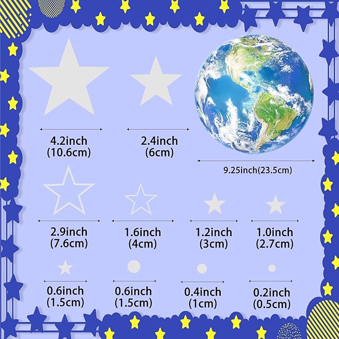 965 PCS Glow in The Dark Stars and Earth for Ceiling, Luminous Stars and Planet Wall Decals, Kids Room Decor, Glowing Galaxy Wall Stickers for Nursery Decorations (Blue)-CubbioJoy