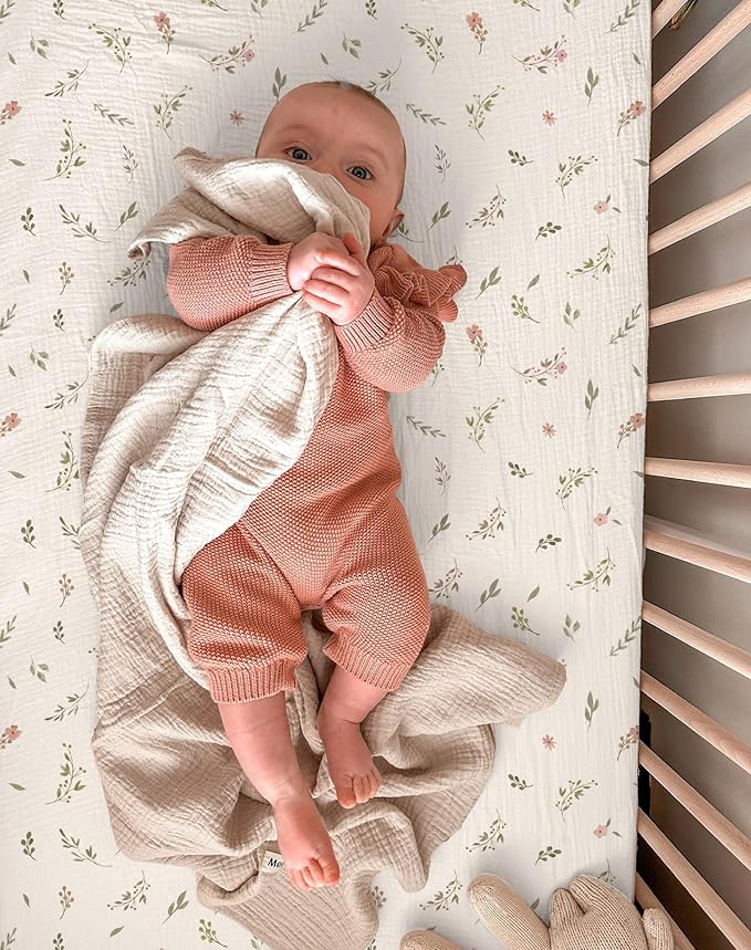 Bassinet Sheet for Baby Boy Girl 2 Pack, Fitted Sheets for Rectangle, Oval, Hourglass Bassinet Mattress, Muslin Moses Basket Sheets (Petal Leaf & Pink, Bassinet Sheet)-CubbioJoy