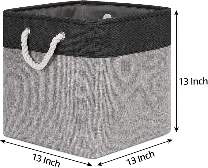 Bidtakay Fabric Cube Storage Bins for Organizing 13x13 Large Storage Baskets Decorative Storage Bins for Home Storage Set of 3 Shelf Organizer Bins for Toy Storage (Black&grey)-CubbioJoy