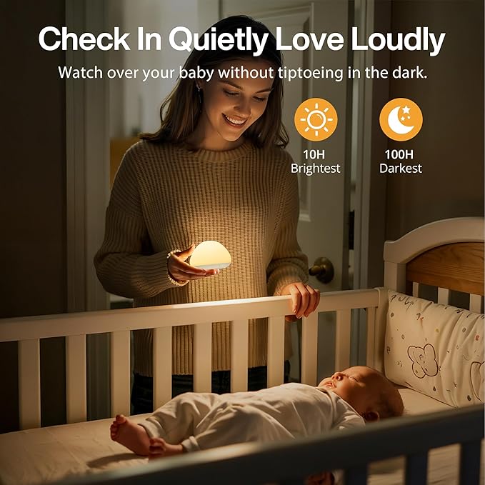 JolyWell Baby Night Light for Nursery, Soft Silicone Tap Control Night Lamp with 8 Color Changing, Stepless Dimming, Rechargeable Portable Night Light for Kids, 1H-Timer, Warm Light for Breastfeeding-CubbioJoy