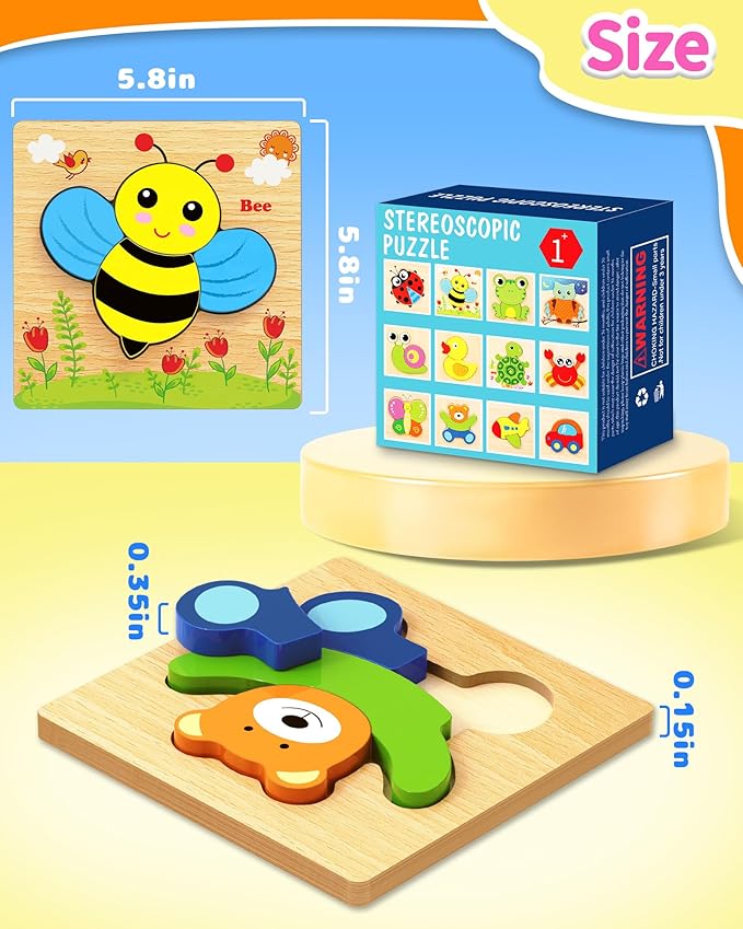 Bekayshad Wooden Puzzles Toddler Toys Gifts for 1 2 3 Year Old Boys Girls, Animal Jigsaw Puzzles Montessori Toys, Learning Educational Christmas Birthday Gifts for Girls Boys Ages 1-3-CubbioJoy