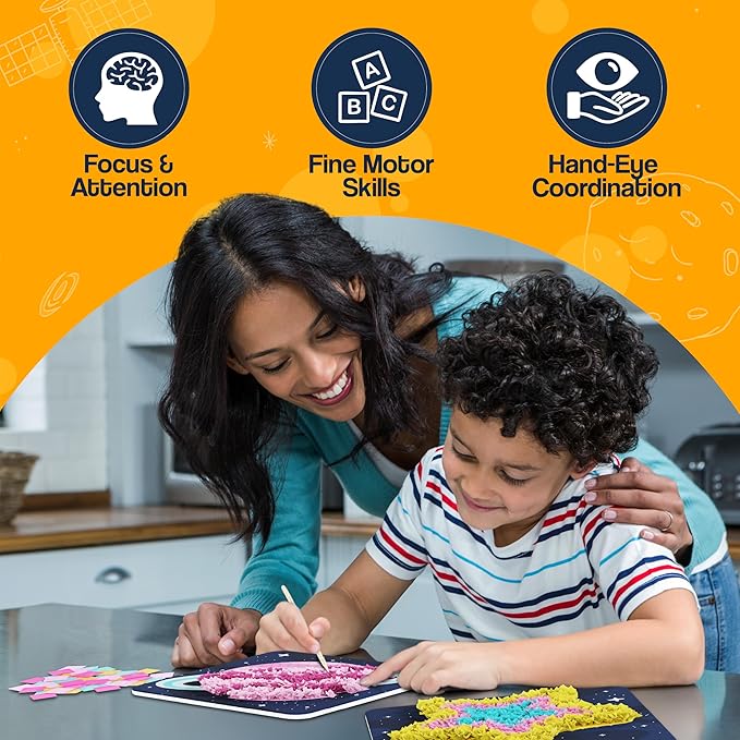 jackinthebox Poke Poke Art for Kids – Space Theme, Mess-Free Fabric Art and Craft, Flower Pressing Kits, Gift for Kids, Toys for Girls and Boys Ages 4 5 6 7 8-CubbioJoy