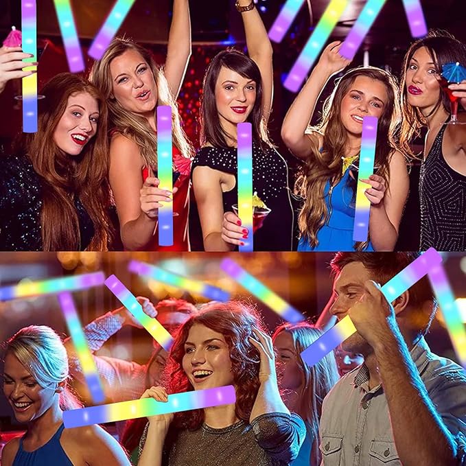 48-Count Foam Glow Sticks Party Pack - 4 Colors, Steady Bright Light Up Sticks for Weddings, Birthdays, Christmas, Halloween | Foam Glow Sticks Bulk Reusable, 6-Hr Glow, Eco-Friendly Foam-CubbioJoy