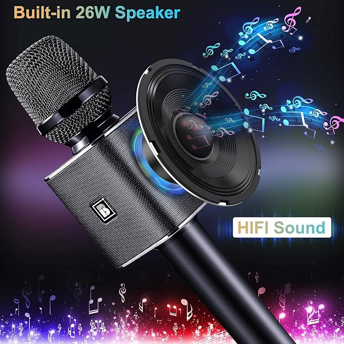 BONAOK Karaoke Microphone, Portable Wireless Bluetooth Karaoke Mic for Adults&Kids Car Home Outdoor Party, Karaoke Machine for PC/All Smartphone G50 Black 2025-CubbioJoy
