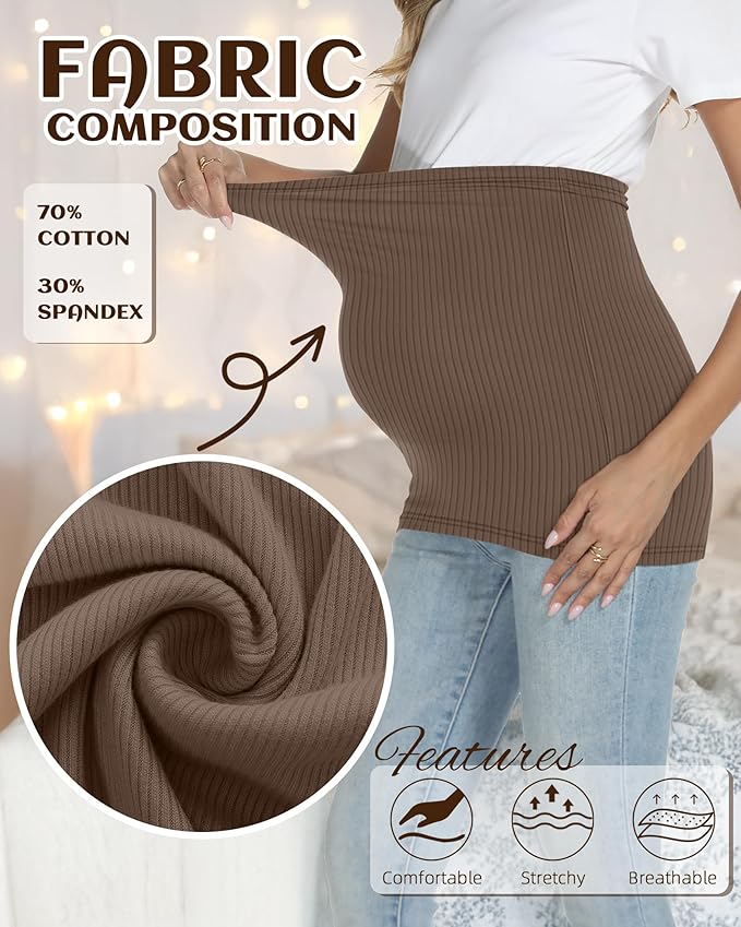 3 Pack Maternity Belly Bands for Pregnant Women Cotton Stretch Ribbed Pregnancy Support Belt Pants Extender-CubbioJoy