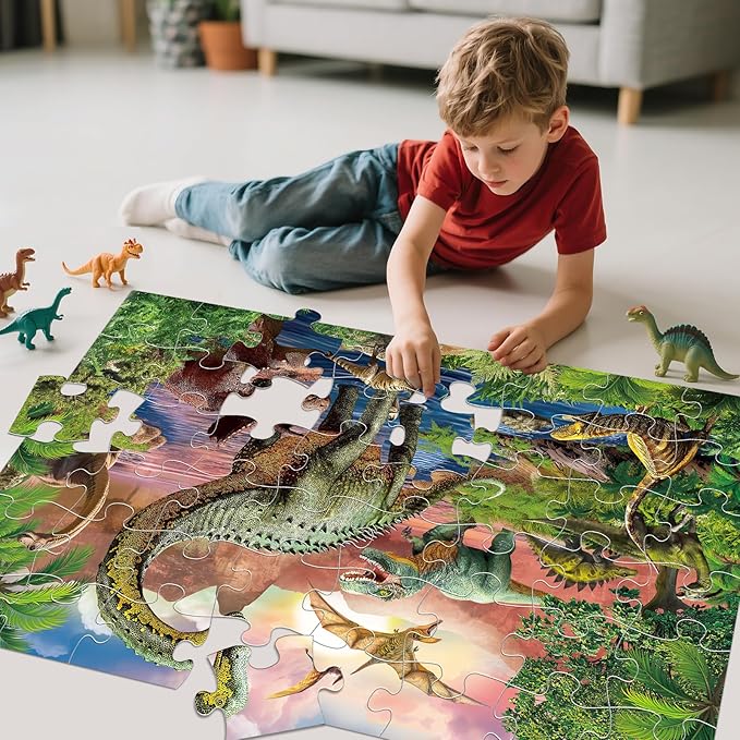 Jumbo Floor Puzzle for Kids,48 Piece Forest Dinosaur Large Jigsaw Puzzles, Fun Educational Preschool Learning Toy for Toddlers Ages 3-5,Gift for Boy Girl Ages 4-8-CubbioJoy