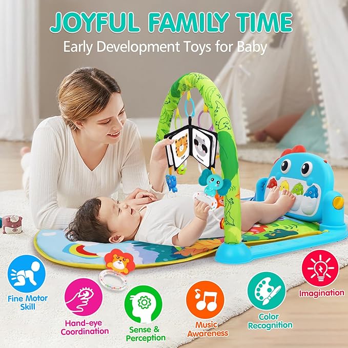 Baby Play Mat Baby Toys Tummy Time Mat Toys Musical Activity Center for Infant Toy with High-Contrast Piano Music & Light Newborn Babies Gifts for Boy Girl Babies Toy 0-6 6-12 Months Dinosaur Style-CubbioJoy