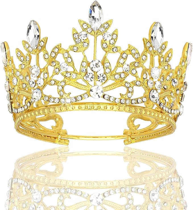 CAVETEE Mini Crown Cake Topper, Small Princess Tiara Crystal Crown Flower Bouquets Accessories for Cake Topper, Flower Arrangements and Decorations (gold)-CubbioJoy