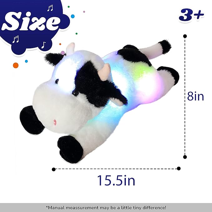 Cuteoy Glowing LED Cow Light-up Nightlight Toys Musical Plush Stuffed Animal Soft Singing Lullabies Birthday Christmas Plushies Gifts for Kids Boys Girls,15.5"-CubbioJoy