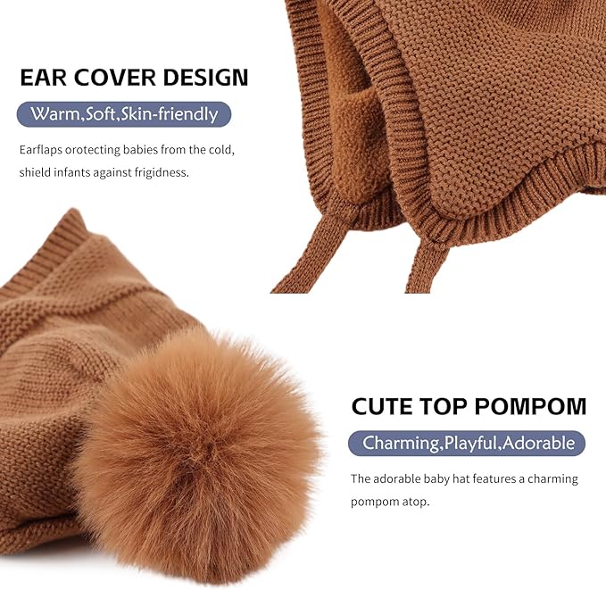 Basic Winter Baby Beanie Gloves Boys Girls Knitted Hat Pompom Kids Earflap Hats Warm Infant Toddler Beanie Mittens Set-CubbioJoy