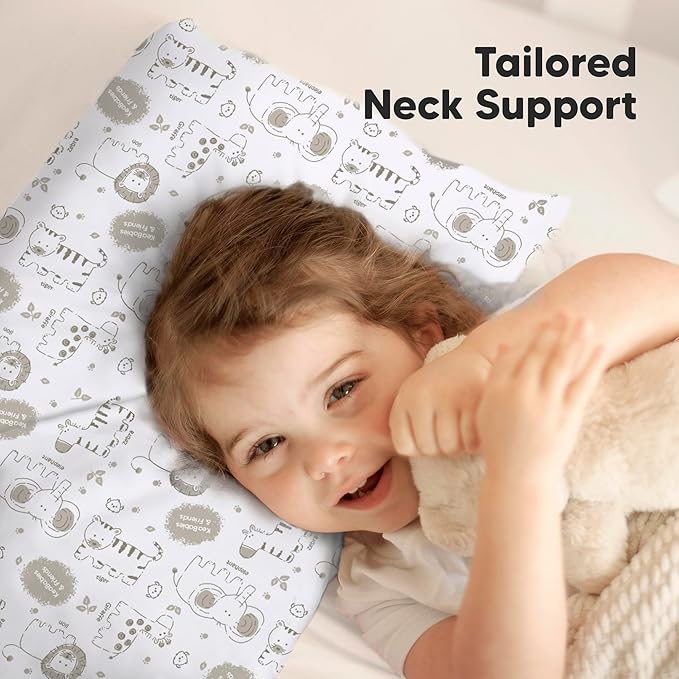 KeaBabies Toddler Pillow with Pillowcase, Jumbo 14X20 - Soft Organic Cotton Toddler Pillows for Sleeping - Machine Washable - Perfect for Travel, Toddler Bed Set (KeaSafari)-CubbioJoy