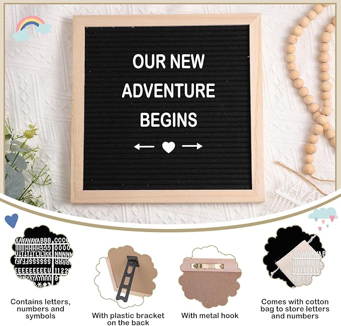9 Pcs Pregnancy Announcement Set Pregnancy Reveal Ideas Felt Letter Board Baby Bodysuit Booties Photo Frame Bear Plush Wood Blocks for Coming Soon Baby Announcement(Black)-CubbioJoy