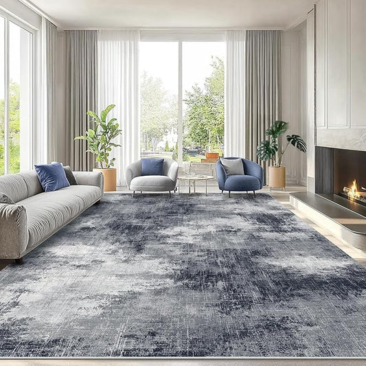 Amada 9x12 Large Area Rug, Modern Abstract Living Room Rug with Non-Slip Backing & Short Pile, Washable Rug with Abstract Pattern for Living Room, Bedroom and Dinning Room, Grey-CubbioJoy