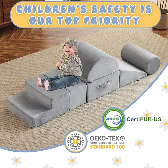 jela Foam Blocks 6Pcs Soft Play Equipment Soft Velvet, Toddler Climbing Toys Indoor Soft Play Climbing for Toddlers, Lightweight Climbing Blocks for Babies, Kids, Climb and Crawl Foam Playset-CubbioJoy