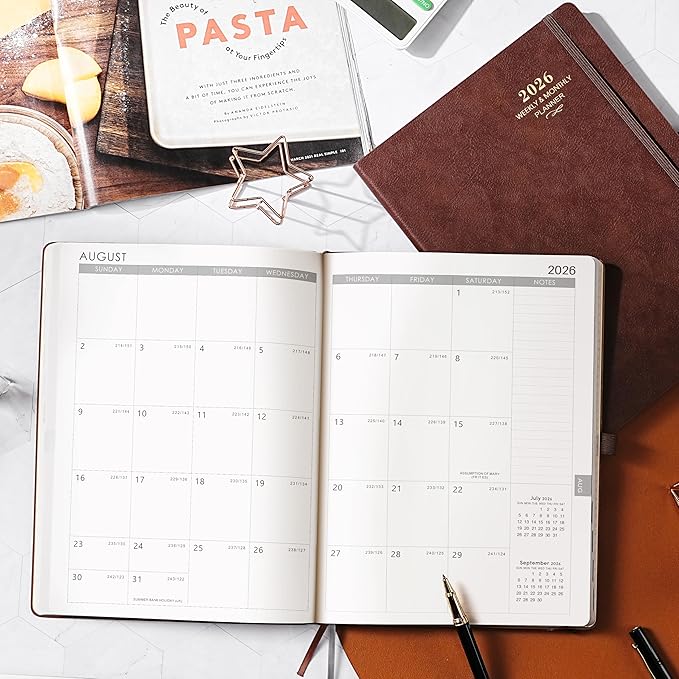 2026 Planner - JAN 2026 - DEC 2026, Planner 2026, Weekly and Monthly Planner, Leather Cover Calendar Planner with Thick Paper, Back Pocket with Notes Pages, Brown (8.5" x 11")-CubbioJoy
