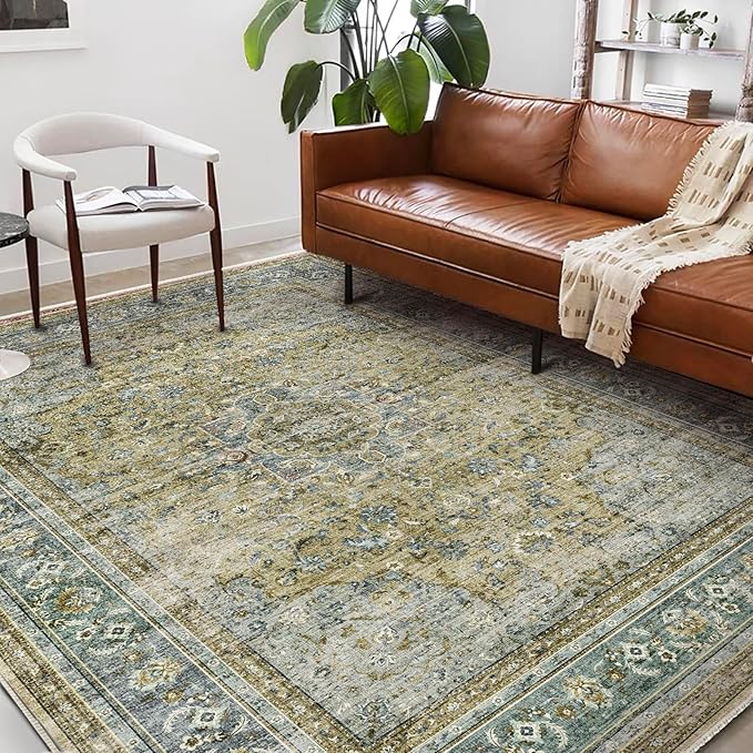 Area Rug 6'x9' Washable Vintage Traditional Floor Cover Thin Retro Kitchen Indoor Distressed Non Slip Carpet for Living Room Bedroom Dining Room-CubbioJoy