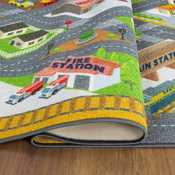 KC Cubs 8x10 Country Farm Construction Car Road Street Rug – Educational Carpet Play Mat for Kids, Toddlers Nursery, Classroom, Playroom, Baby Daycare-CubbioJoy