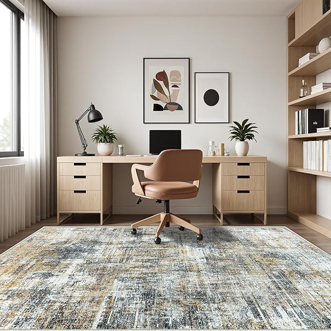 Area Rug Living Room Rugs: 5x7 Abstract Washable Rugs Ultra Soft Carpets with Non-Slip Backing Stain Resistant Carpet for Dining Room Table Bedroom Nursery Indoor Home Office Brown/Gray-CubbioJoy