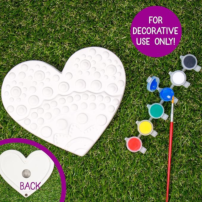 Creative Roots Mosaic Heart Stepping Stone, Includes 7-Inch Ceramic Stepping Stone & 6 Vibrant Paints, Mosaic Stepping Stone Kit, Paint Your Own, DIY Stepping Stone Kit for Kids Ages 8+-CubbioJoy