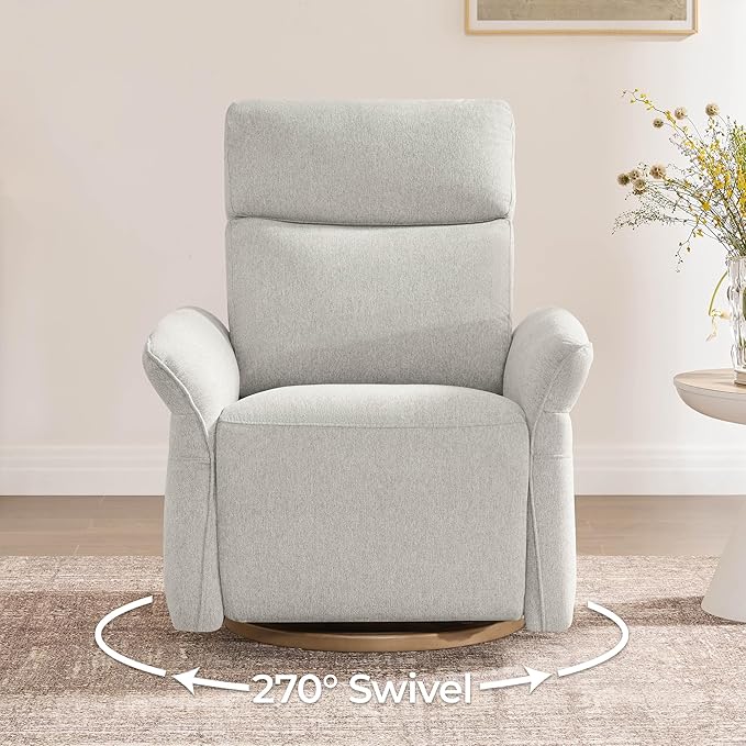 CHITA Power Recliner Chair, Electric Triple-Motor Swivel Glider Nursery Rocking Chair with Adjustable Power Headrest and Lumbar Support, GREENGARD Gold Certified, Solid Wood Base, Crockery Grey-CubbioJoy