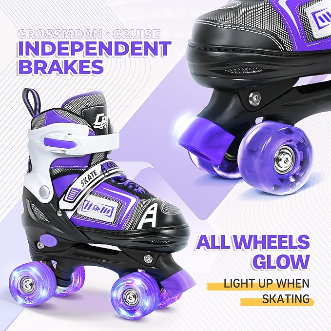 Adjustable Quad Skates for Kids, Teens, and Adults – Light-Up Wheels – Comfortable Fit, Secure Closure, Indoor and Outdoor Roller Skates for Boys and Girls-CubbioJoy