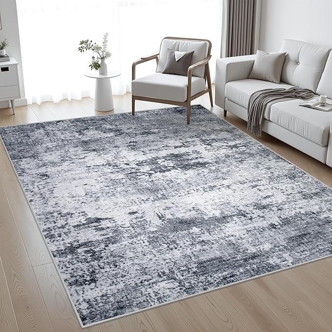 5x7 Area Rug Living Room Rug: Washable Modern Abstract Soft Thin Rug Indoor Floor No Slip Stain Resistant Carpet for Bedroom Dining Room Farmhouse Nursery Home Office - Grey-CubbioJoy