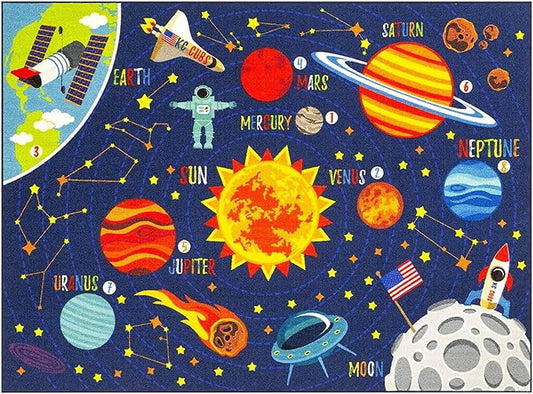 KC Cubs 5x7 Outer Space Solar System Toy Car Road Rug – Educational Play Mat Carpet for Kids, Toddlers, Nursery, Classroom, Playroom, Baby Daycare-CubbioJoy