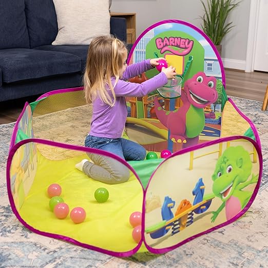 Barney Pop Up Playground, Ball Pit with 25 Play Balls and Basketball Hoop, Toddlers 2+-CubbioJoy
