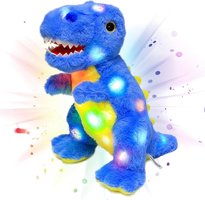 Cuteoy Light-up Plush Blue Dinosaur LED Stuffed Animal Birthday Christmas T-Rex Plushies Toy Gifts for Kids Toddler Girls, 12.5"-CubbioJoy