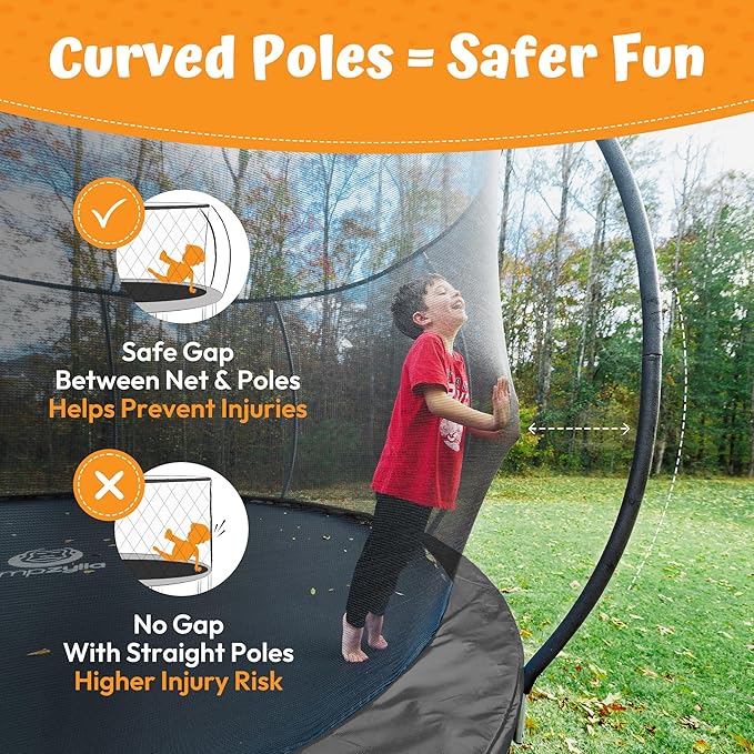 JUMPZYLLA Trampoline Outdoor 8FT 10FT 12FT 14FT 15FT 16FT with Enclosure and Ladder, ASTM Approved Recreational Trampoline for Kids and Adults, Anti-Rust Coated Frame-CubbioJoy