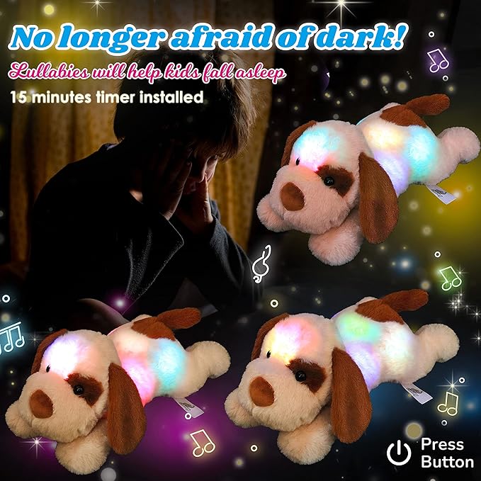 Cuteoy Glowing LED Dog Light-up Nightlight Toys Musical Plush Stuffed Animal Soft Singing Lullabies Birthday Christmas Plushies Puppy Gifts for Kids Boys Girls,14"-CubbioJoy