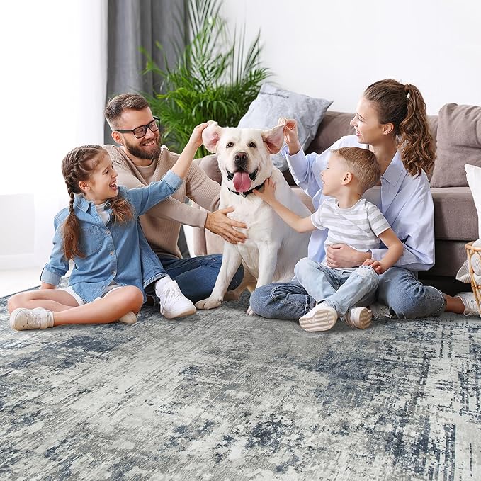 9x12 Area Rugs for Living Room Rug Washable: Modern Large Rug for Dining Room Bedroom Carpet Non Slip 9 by 12 Indoor Abstract Nursery Home Office Blue Grey-CubbioJoy