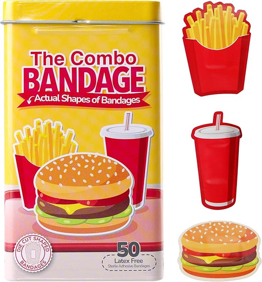 BioSwiss Bandages, Combo Meal Shaped Self Adhesive Bandage, Latex Free Sterile Wound Care, Fun First Aid Kit Supplies for Kids, 50 Count-CubbioJoy