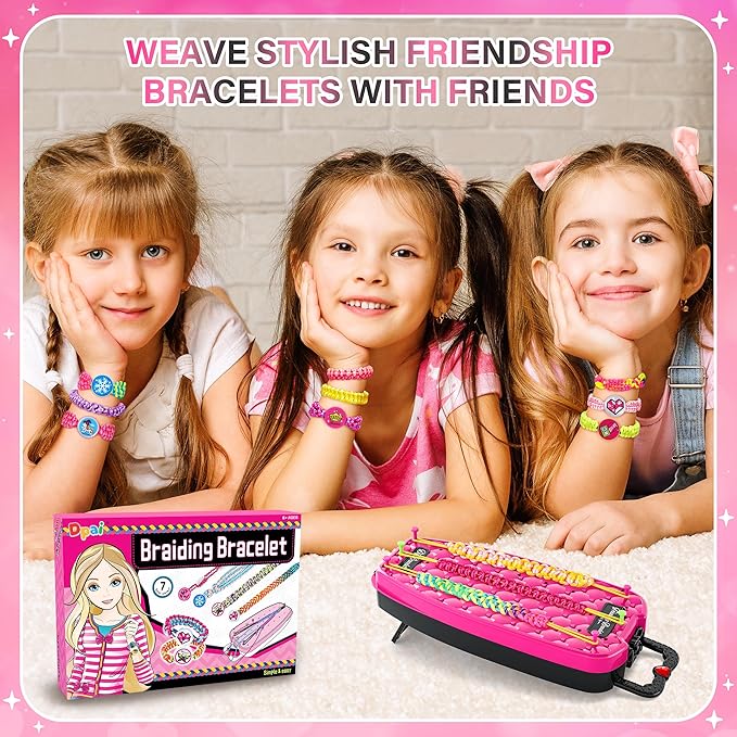Dpai Friendship Bracelet Making Kit for Girls,DIY Arts and Crafts Toys,Jewelry String Maker Kit,The Best Birthday Gifts Ideas for Girls 6 7 8 9 10 11 12+ Years Old（Rose and Black-CubbioJoy