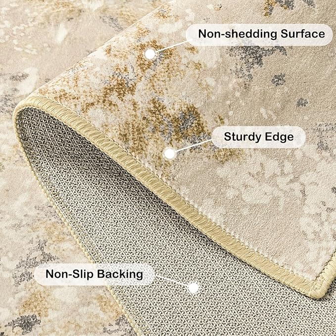 Kelarea 6x9 Rug for Living Room, Beige Washable Non-Slip Rugs, Modern Abstract Large Rugs Low Pile Soft Carpet for Bedroom, Kitchen, Dining Room, Classroom, Dorm, Nursery, Home Office-CubbioJoy