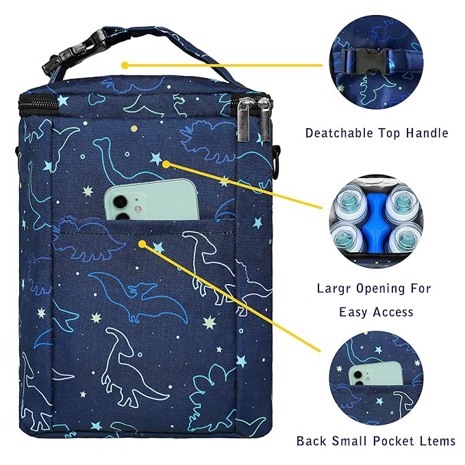 Breastmilk Cooler Bag with Ice Pack Fits 4 Bottles Up to 9 Ounce - Insulated Baby Bottle Cooler for Nursing Moms on the Go with Strap-CubbioJoy