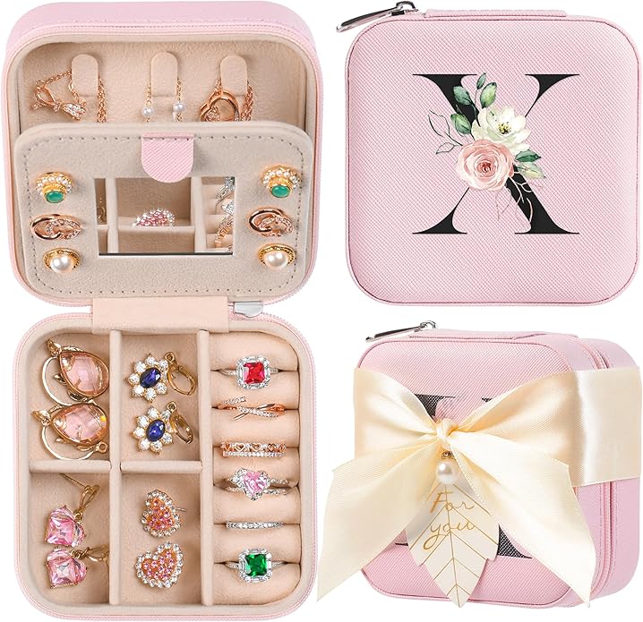AYGXU Travel Jewelry Box for Women and Girls - Small Case With Initial A-Z - Teacher Gifts-CubbioJoy