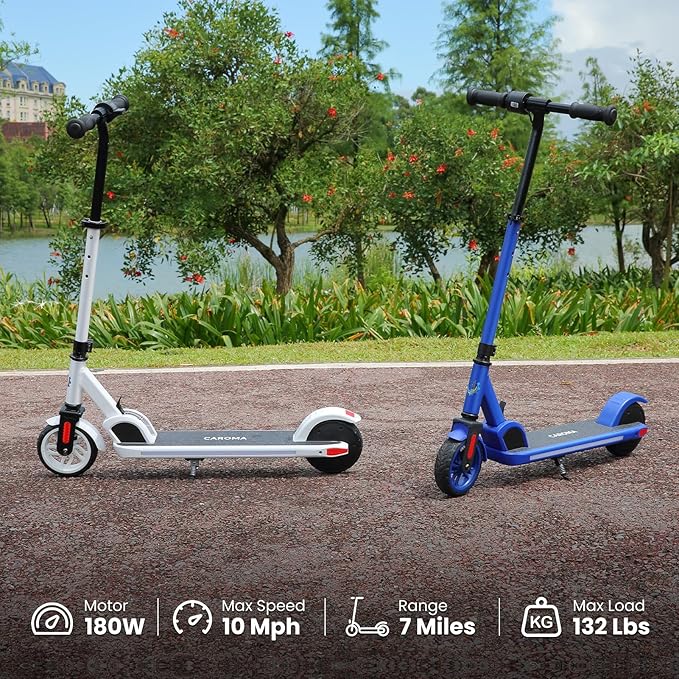 Caroma Electric Scooter for Kids Ages 6-12,150W/180WMotor,10 MPH Max Speed & 7 Miles,Colorful Lights,Adjustable Height & Speed,LED Display,Foldable Kids Electric Scooter 132 Lbs Max Load,Idea Gift-CubbioJoy